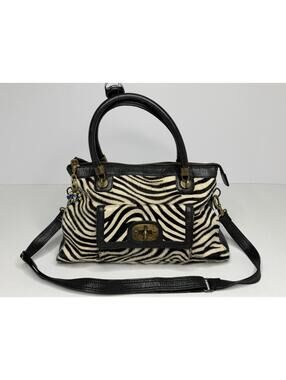 Vintage Nordstrom Genuine Leather Zebra Printed Calf Hair Satchel P65C